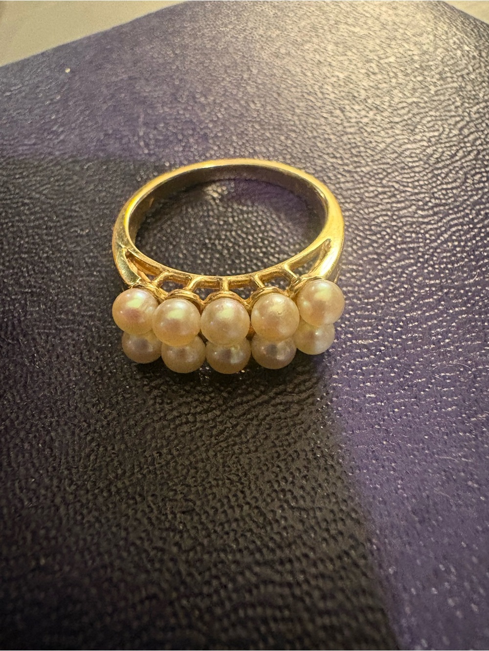 Authentic Vintage MIKIMOTO 14K Gold Two-Row Akoya Pearl Ring Size 7